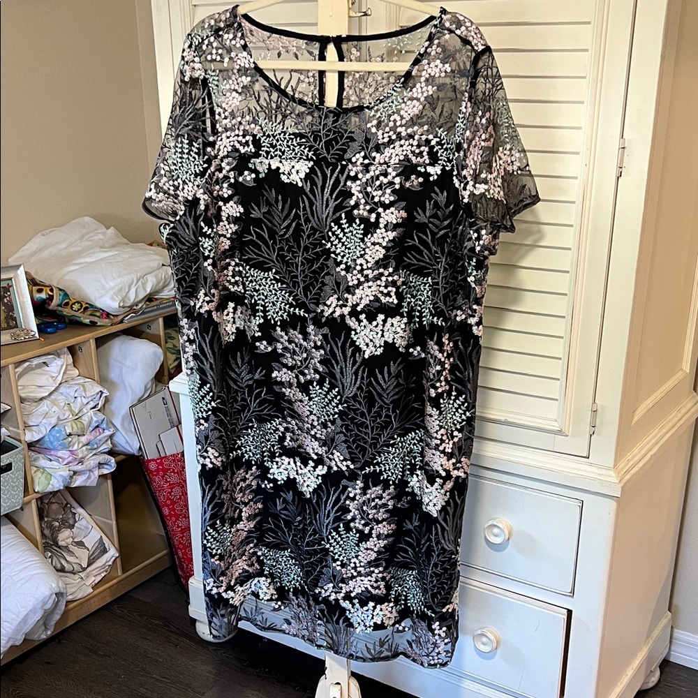 Lane Bryant Black and Pink Floral Midi Dress